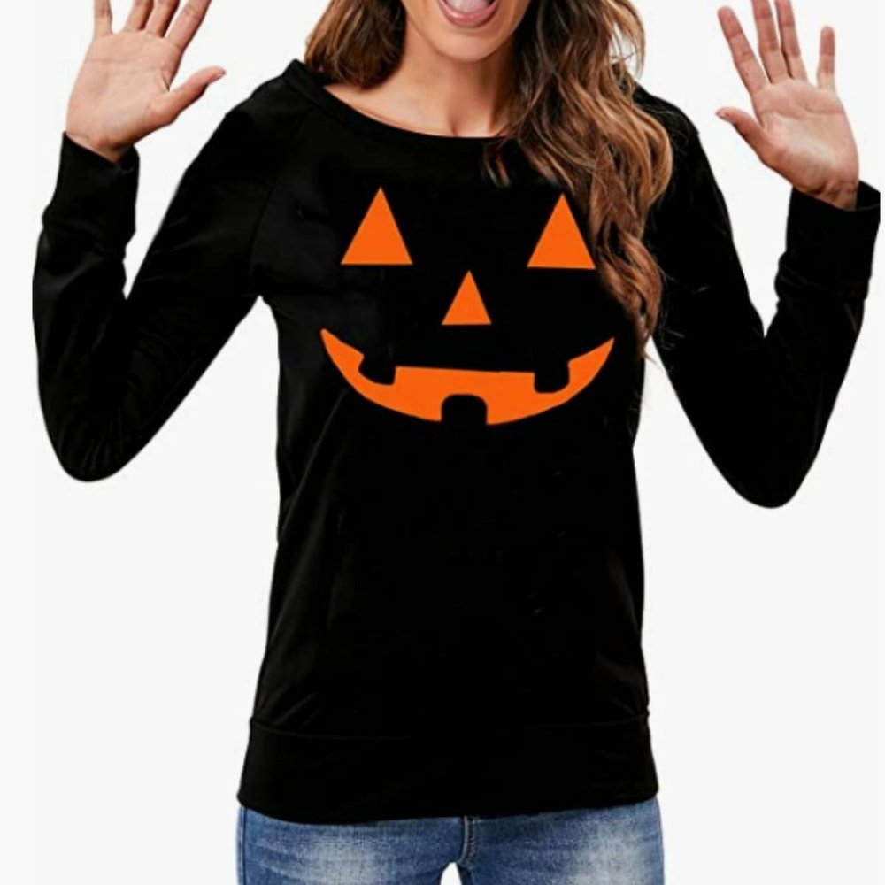 NWT Classic Jet Black Jack 'O Lantern Fleece Lined Long Sleeve Jumper Pullover - Picture 4 of 5